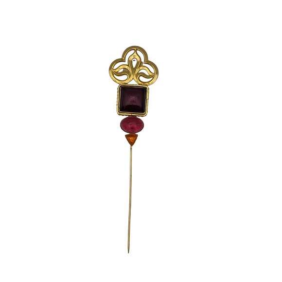 Philippe Ferrandis Stick Hat Pin Gold Tone GripoixPurple...